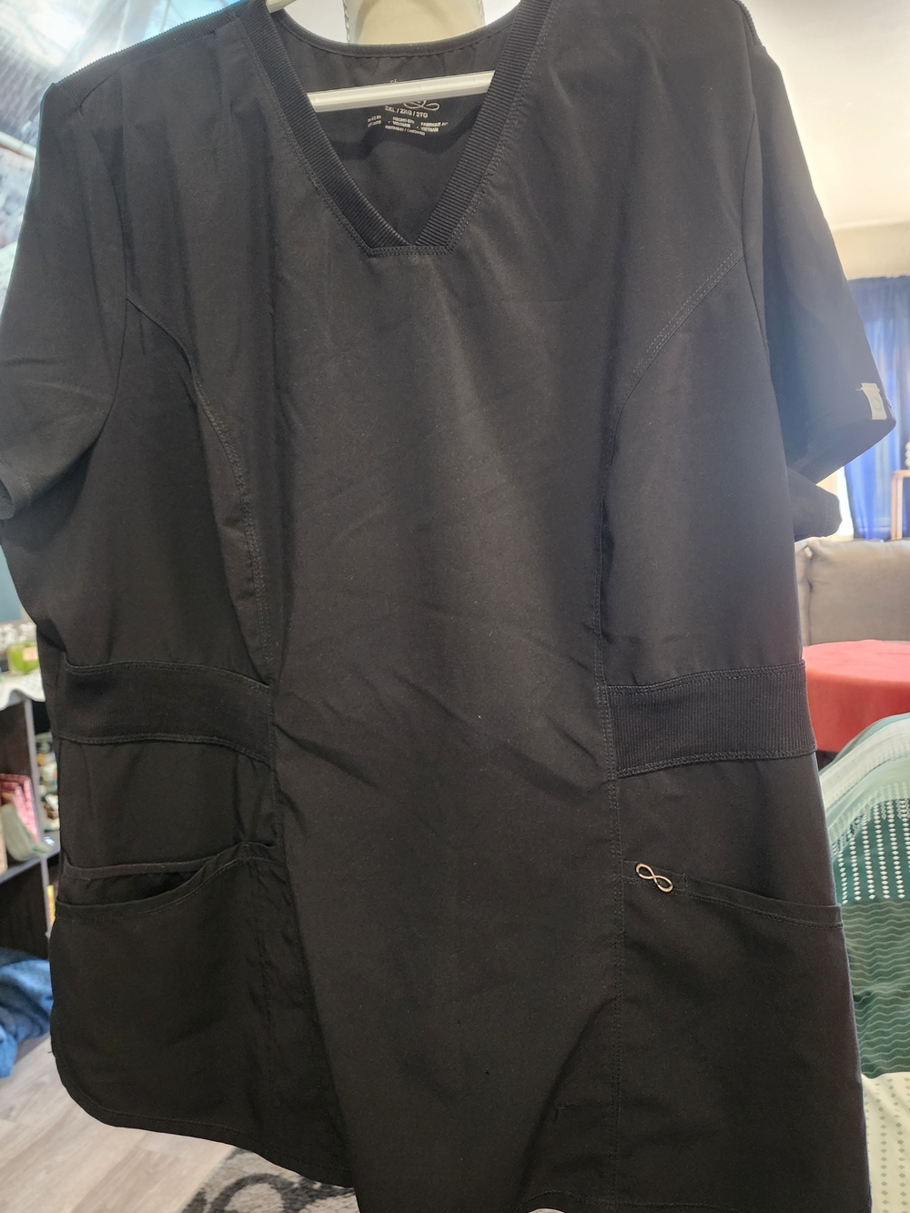 Cherokee Black Short Sleeve V-Neck Medical Scrub Top Sz 2X